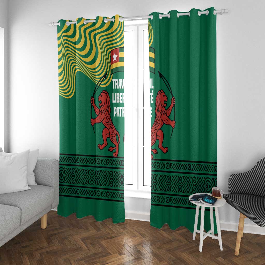 Togo Window Curtain - Red Twin Lions and Travail Liberté Patrie Slogan
