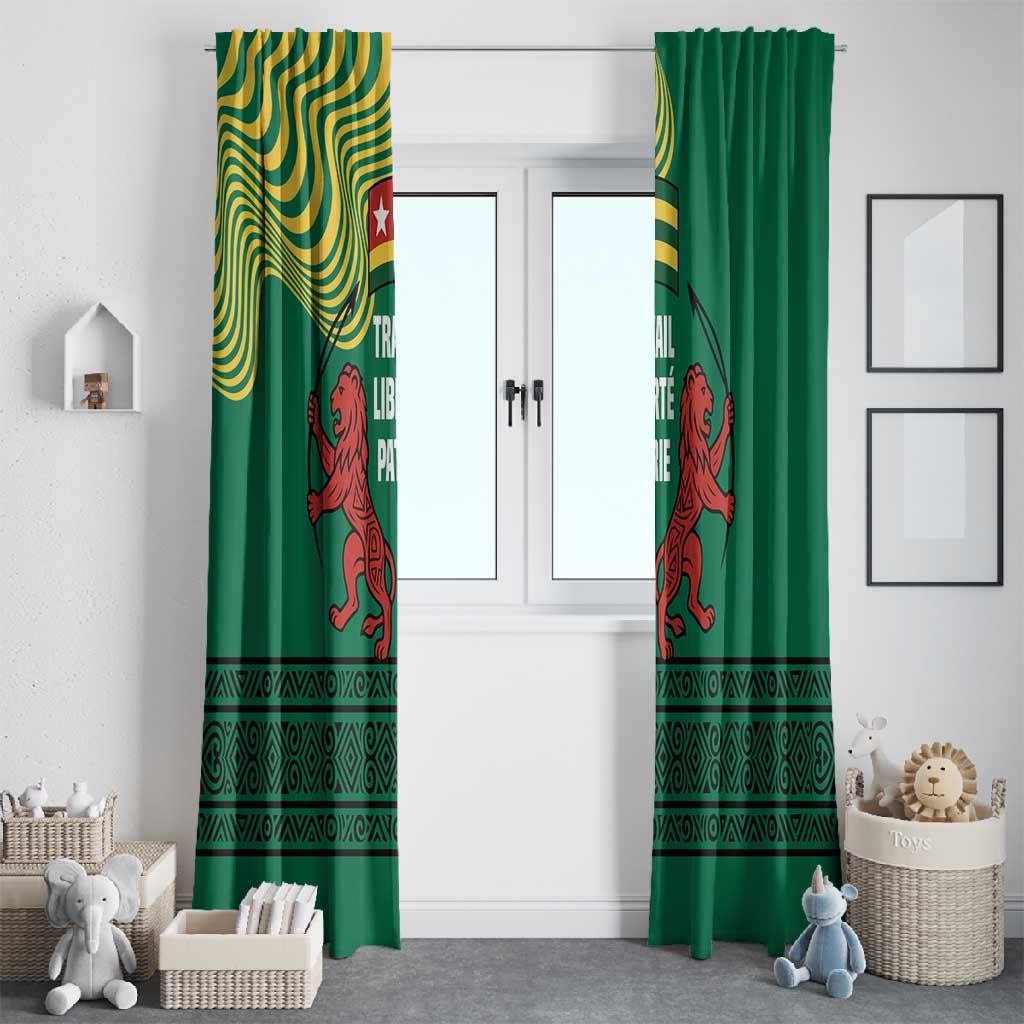 Togo Window Curtain - Red Twin Lions and Travail Liberté Patrie Slogan