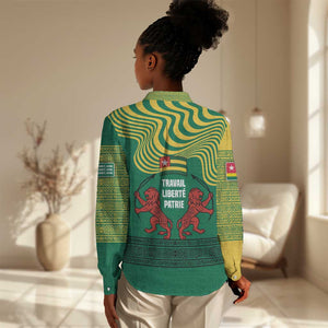 Togo Women Casual Shirt - Red Twin Lions and Travail Liberté Patrie Slogan