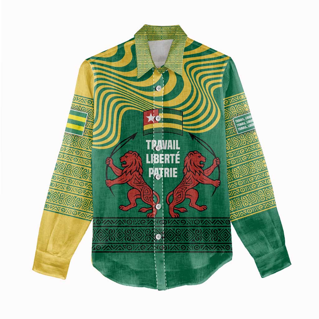 Togo Women Casual Shirt - Red Twin Lions and Travail Liberté Patrie Slogan