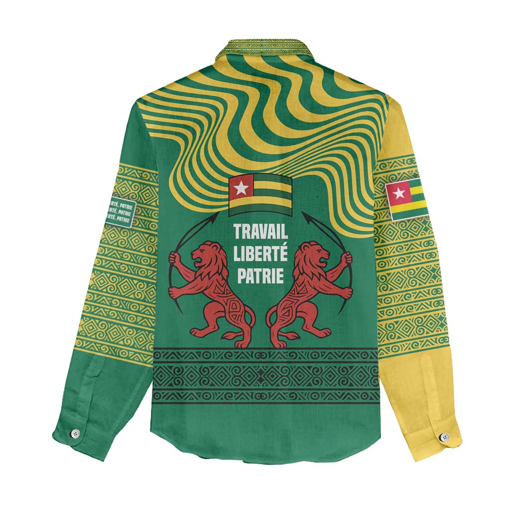 Togo Women Casual Shirt - Red Twin Lions and Travail Liberté Patrie Slogan