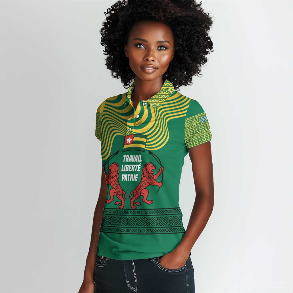Togo Women Polo Shirt - Red Twin Lions and Travail Liberté Patrie Slogan