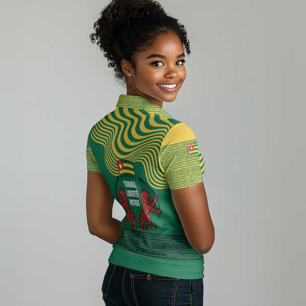 Togo Women Polo Shirt - Red Twin Lions and Travail Liberté Patrie Slogan