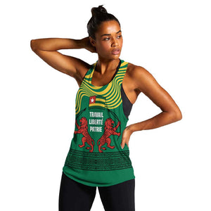 Togo Women Racerback Tank - Red Twin Lions and Travail Liberté Patrie Slogan