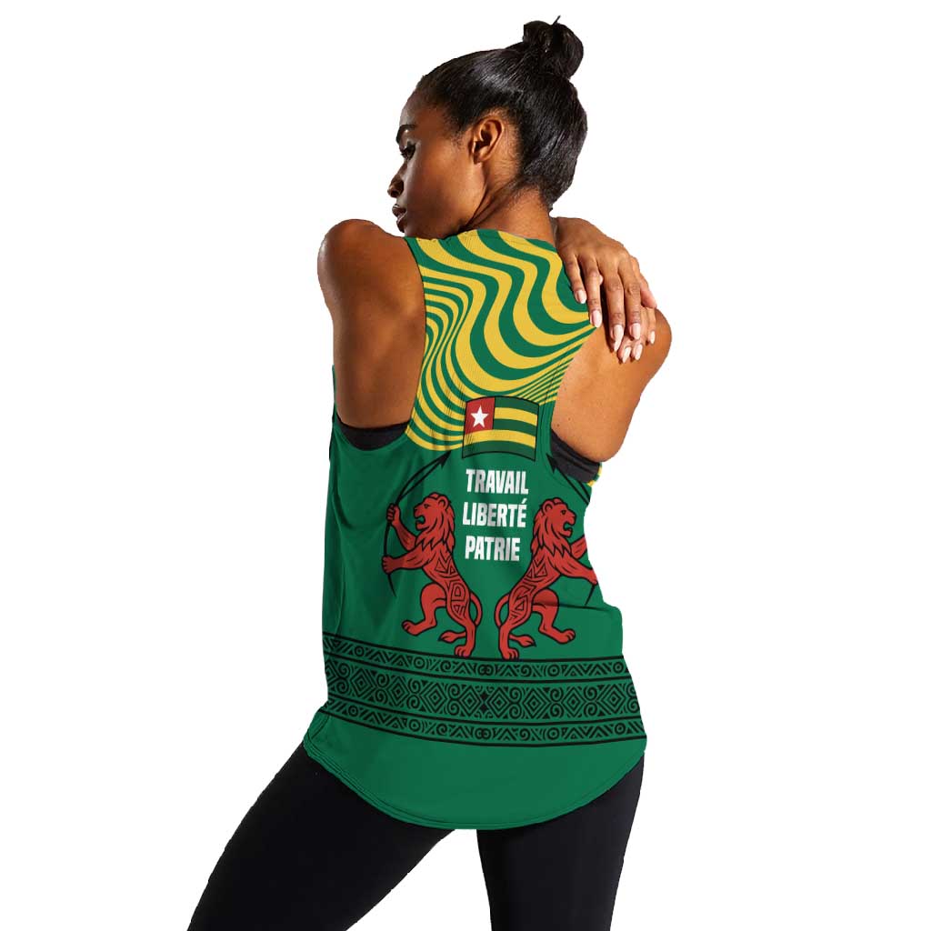 Togo Women Racerback Tank - Red Twin Lions and Travail Liberté Patrie Slogan