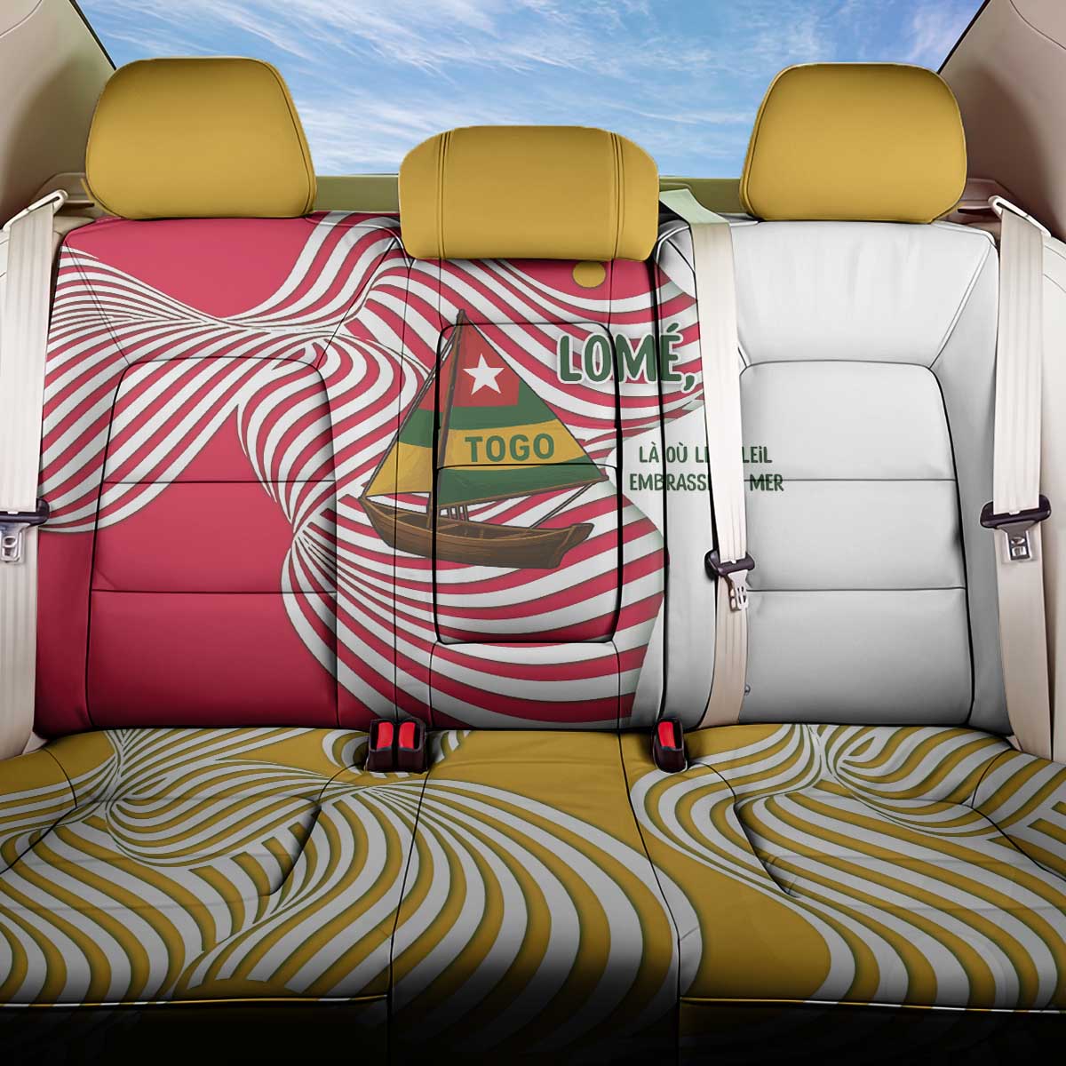 Lome Togo Back Car Seat Cover - Sailboat and Sunset – Where the Sun Kisses the Sea