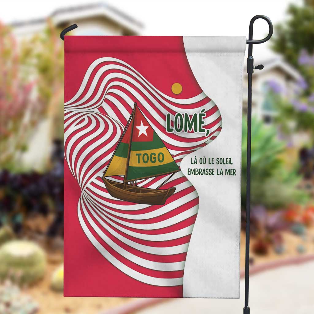 Lome Togo Garden Flag - Sailboat and Sunset – Where the Sun Kisses the Sea