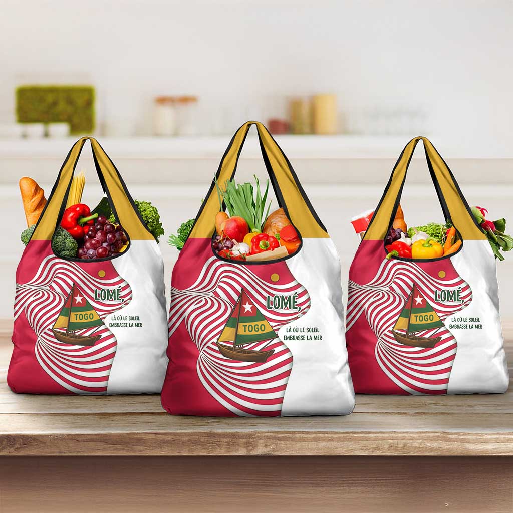 Lome Togo Grocery Bag - Sailboat and Sunset – Where the Sun Kisses the Sea