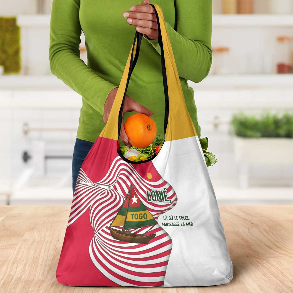 Lome Togo Grocery Bag - Sailboat and Sunset – Where the Sun Kisses the Sea