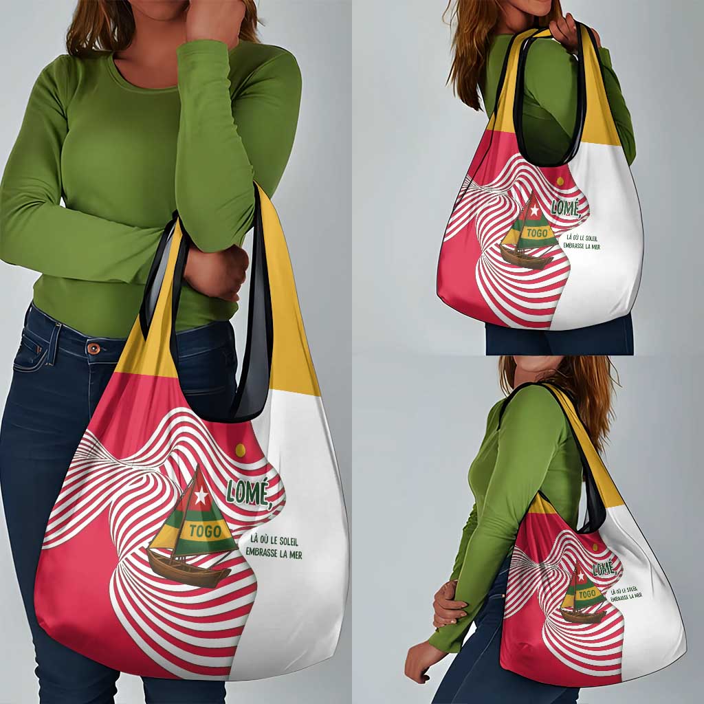 Lome Togo Grocery Bag - Sailboat and Sunset – Where the Sun Kisses the Sea