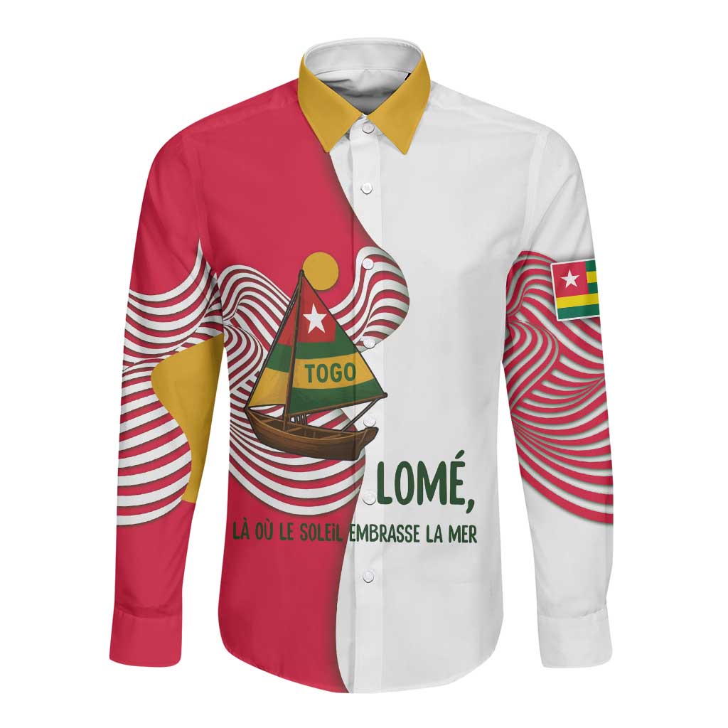 Lome Togo Long Sleeve Button Shirt - Sailboat and Sunset – Where the Sun Kisses the Sea