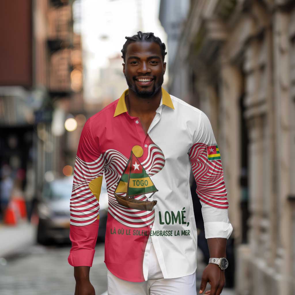 Lome Togo Long Sleeve Button Shirt - Sailboat and Sunset – Where the Sun Kisses the Sea