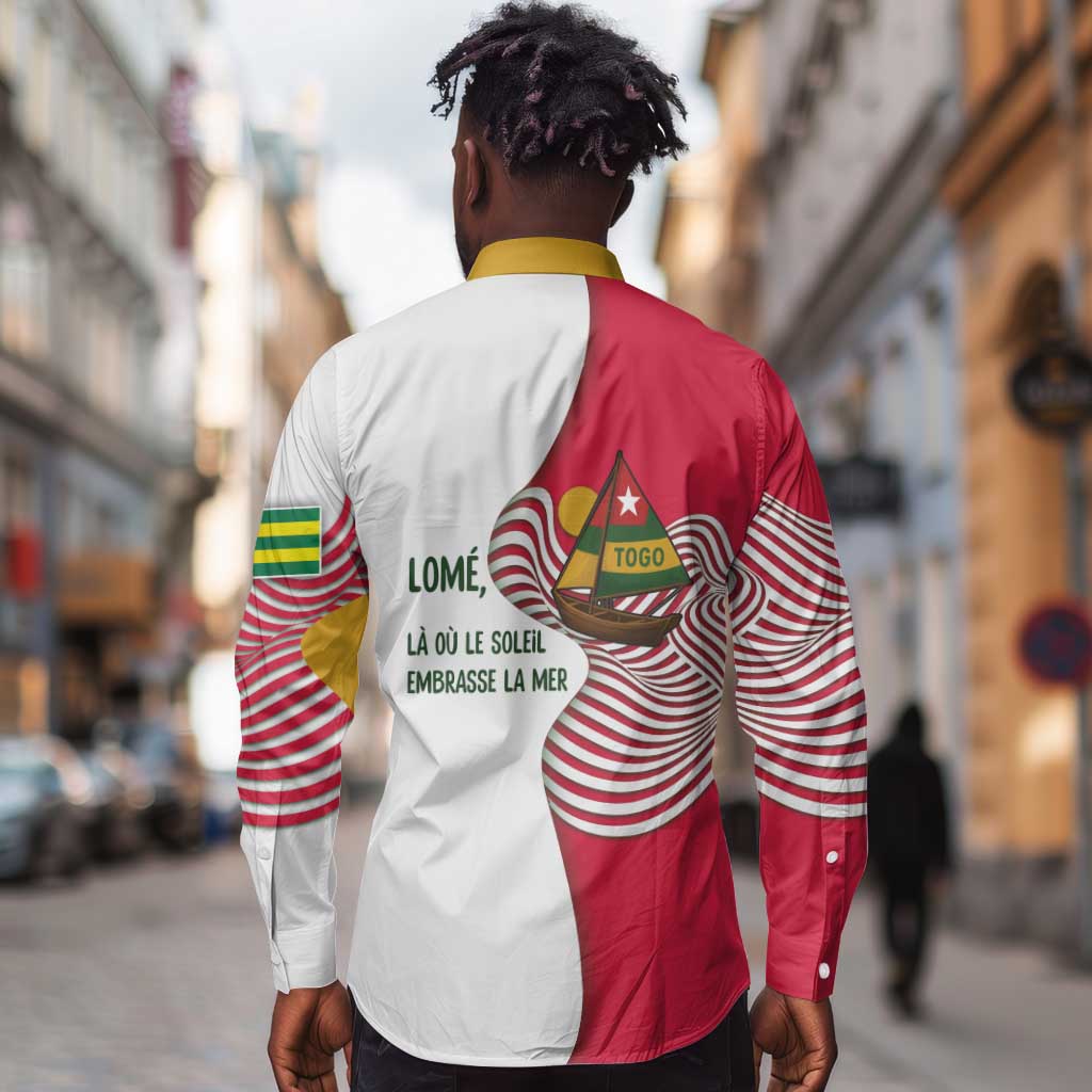 Lome Togo Long Sleeve Button Shirt - Sailboat and Sunset – Where the Sun Kisses the Sea
