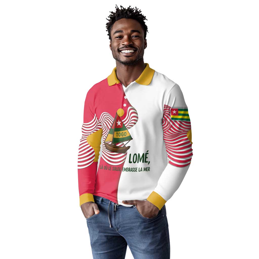 Lome Togo Long Sleeve Polo Shirt - Sailboat and Sunset – Where the Sun Kisses the Sea