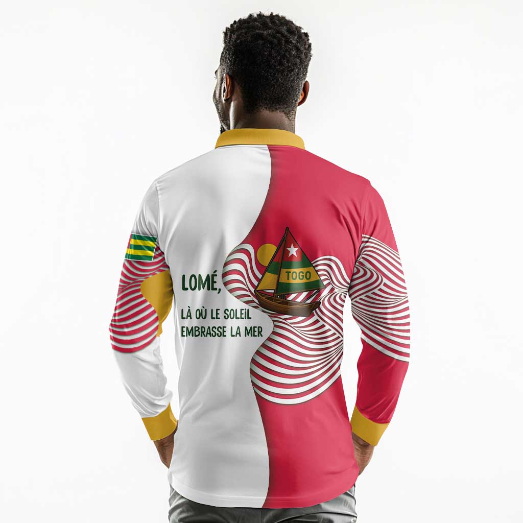 Lome Togo Long Sleeve Polo Shirt - Sailboat and Sunset – Where the Sun Kisses the Sea
