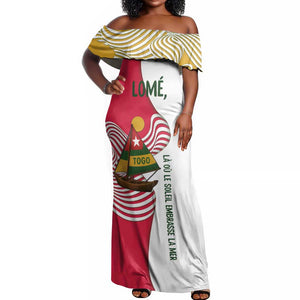 Lome Togo Off Shoulder Maxi Dress - Sailboat and Sunset – Where the Sun Kisses the Sea