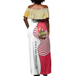 Lome Togo Off Shoulder Maxi Dress - Sailboat and Sunset – Where the Sun Kisses the Sea