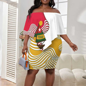 Lome Togo Off Shoulder Short Dress - Sailboat and Sunset – Where the Sun Kisses the Sea