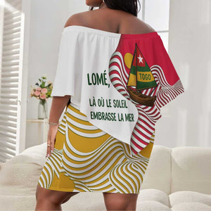 Lome Togo Off Shoulder Short Dress - Sailboat and Sunset – Where the Sun Kisses the Sea