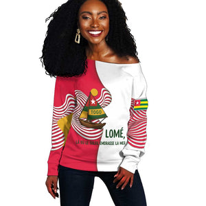 Lome Togo Off Shoulder Sweater - Sailboat and Sunset – Where the Sun Kisses the Sea