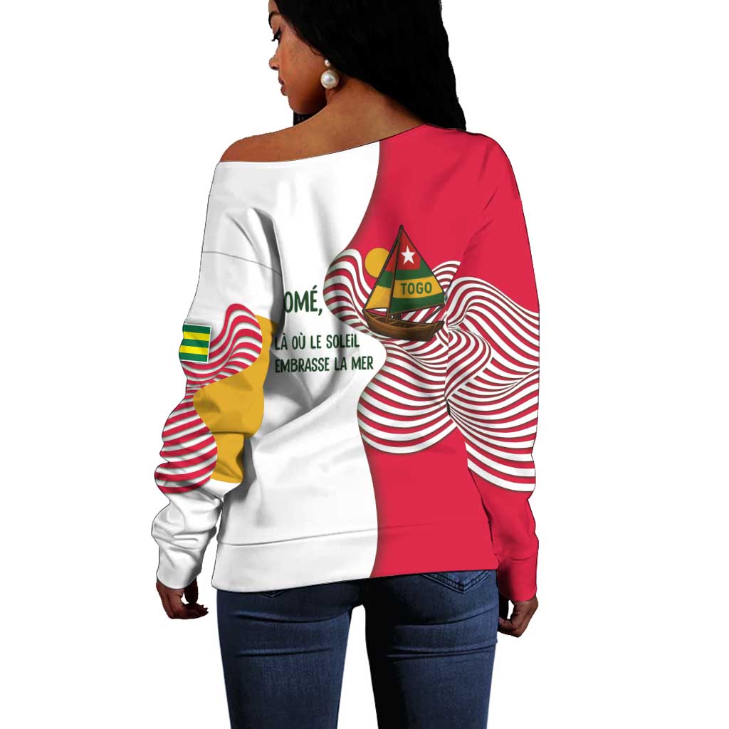 Lome Togo Off Shoulder Sweater - Sailboat and Sunset – Where the Sun Kisses the Sea