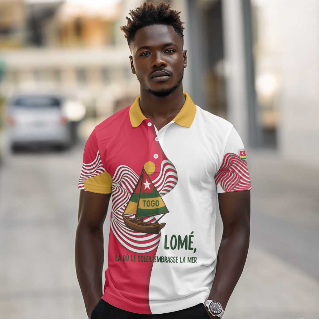 Lome Togo Polo Shirt - Sailboat and Sunset – Where the Sun Kisses the Sea