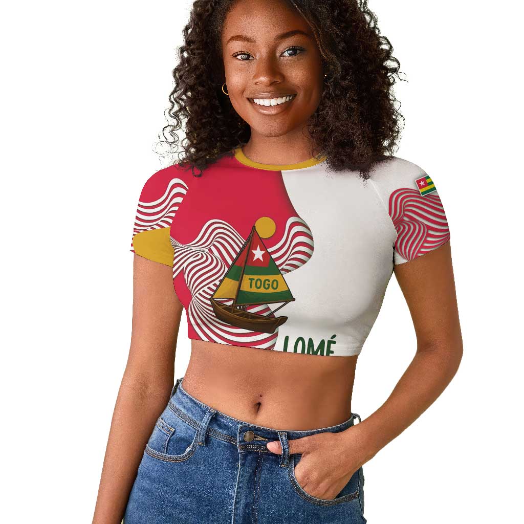 Lome Togo Raglan Cropped T shirt - Sailboat and Sunset – Where the Sun Kisses the Sea