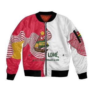 Lome Togo Sleeve Zip Bomber Jacket - Sailboat and Sunset – Where the Sun Kisses the Sea