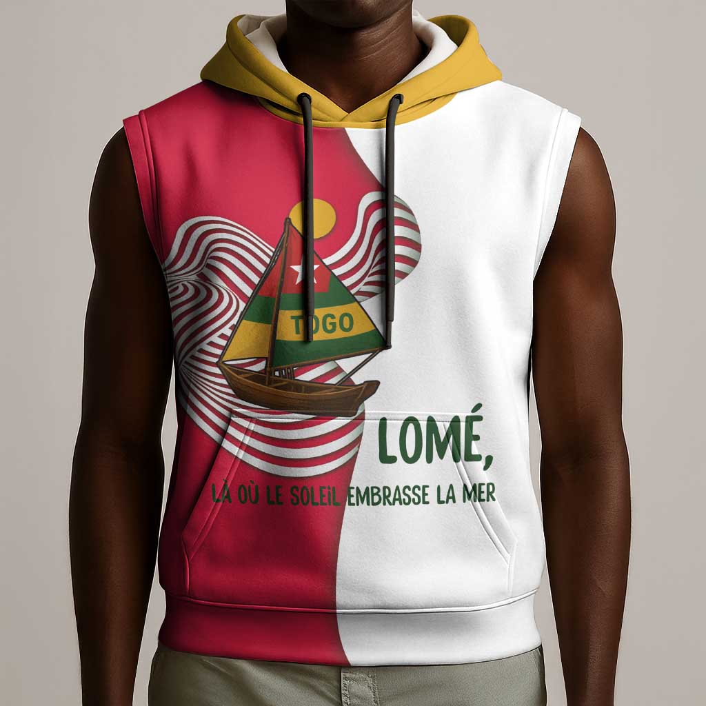 Lome Togo Sleeveless Hoodie - Sailboat and Sunset – Where the Sun Kisses the Sea - African Pride