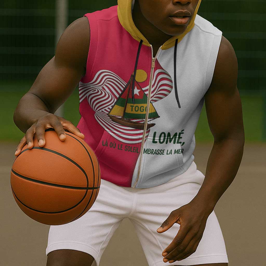 Lome Togo Sleeveless Zip Hoodie - Sailboat and Sunset – Where the Sun Kisses the Sea - African Pride
