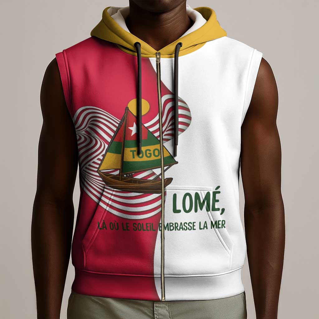 Lome Togo Sleeveless Zip Hoodie - Sailboat and Sunset – Where the Sun Kisses the Sea - African Pride