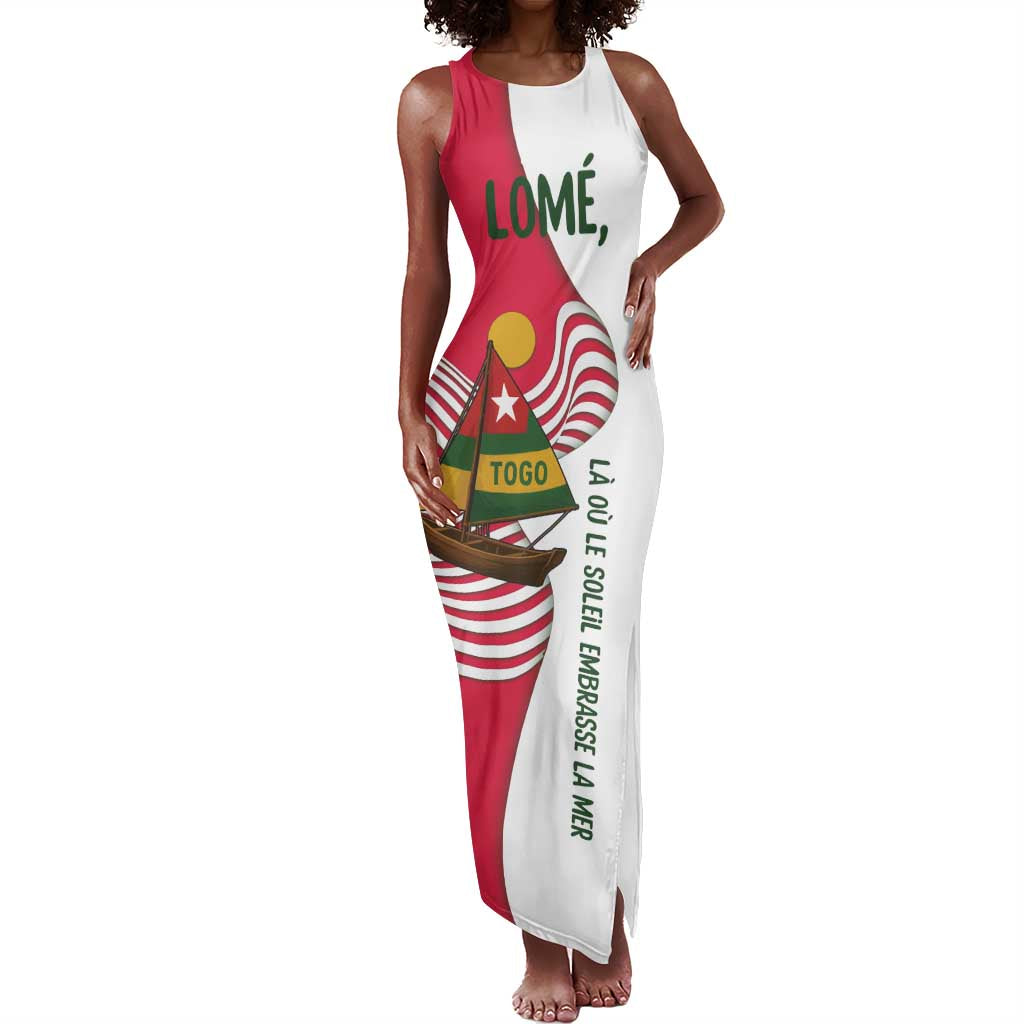 Lome Togo Tank Maxi Dress - Sailboat and Sunset – Where the Sun Kisses the Sea