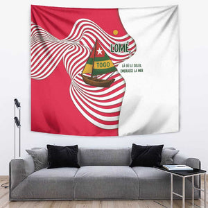 Lome Togo Tapestry - Sailboat and Sunset – Where the Sun Kisses the Sea