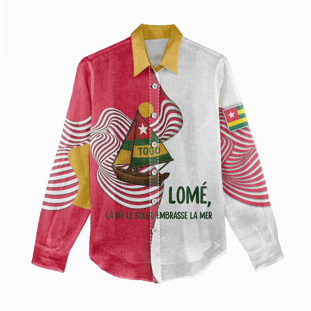 Lome Togo Women Casual Shirt - Sailboat and Sunset – Where the Sun Kisses the Sea