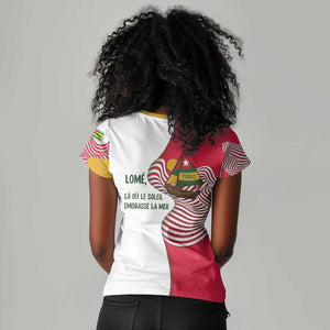 Lome Togo Women V-Neck T-Shirt - Sailboat and Sunset – Where the Sun Kisses the Sea