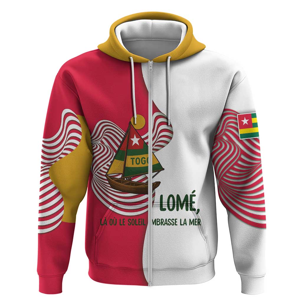 Lome Togo Zip Hoodie - Sailboat and Sunset – Where the Sun Kisses the Sea