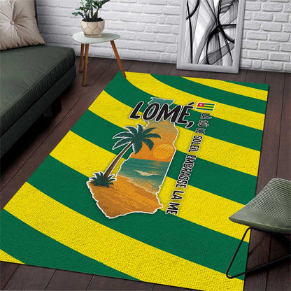 Lome Togo Sunset Area Rug - Palm Trees and Ocean Embrace Design
