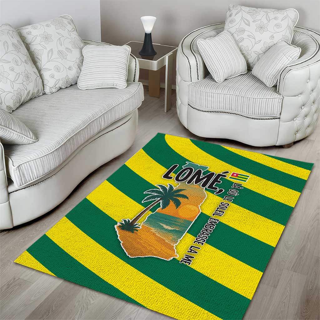 Lome Togo Sunset Area Rug - Palm Trees and Ocean Embrace Design