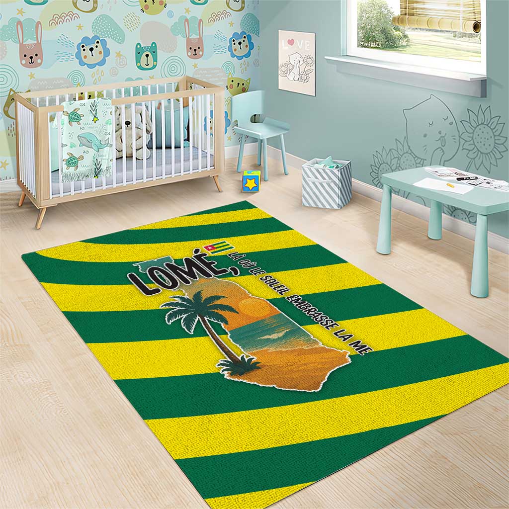 Lome Togo Sunset Area Rug - Palm Trees and Ocean Embrace Design