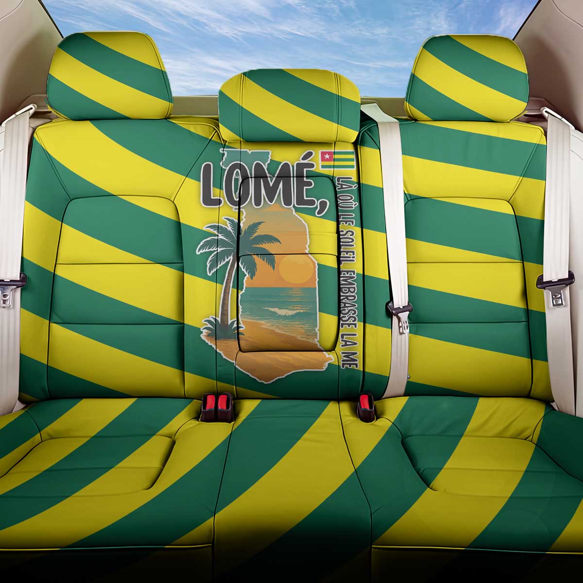 Lome Togo Sunset Back Car Seat Cover - Palm Trees and Ocean Embrace Design