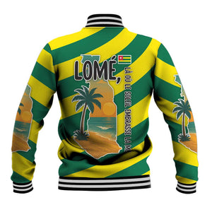 Lome Togo Sunset Baseball Jacket - Palm Trees and Ocean Embrace Design