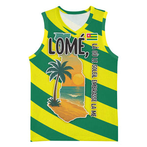 Lome Togo Sunset Basketball Jersey - Palm Trees and Ocean Embrace Design - African Pride