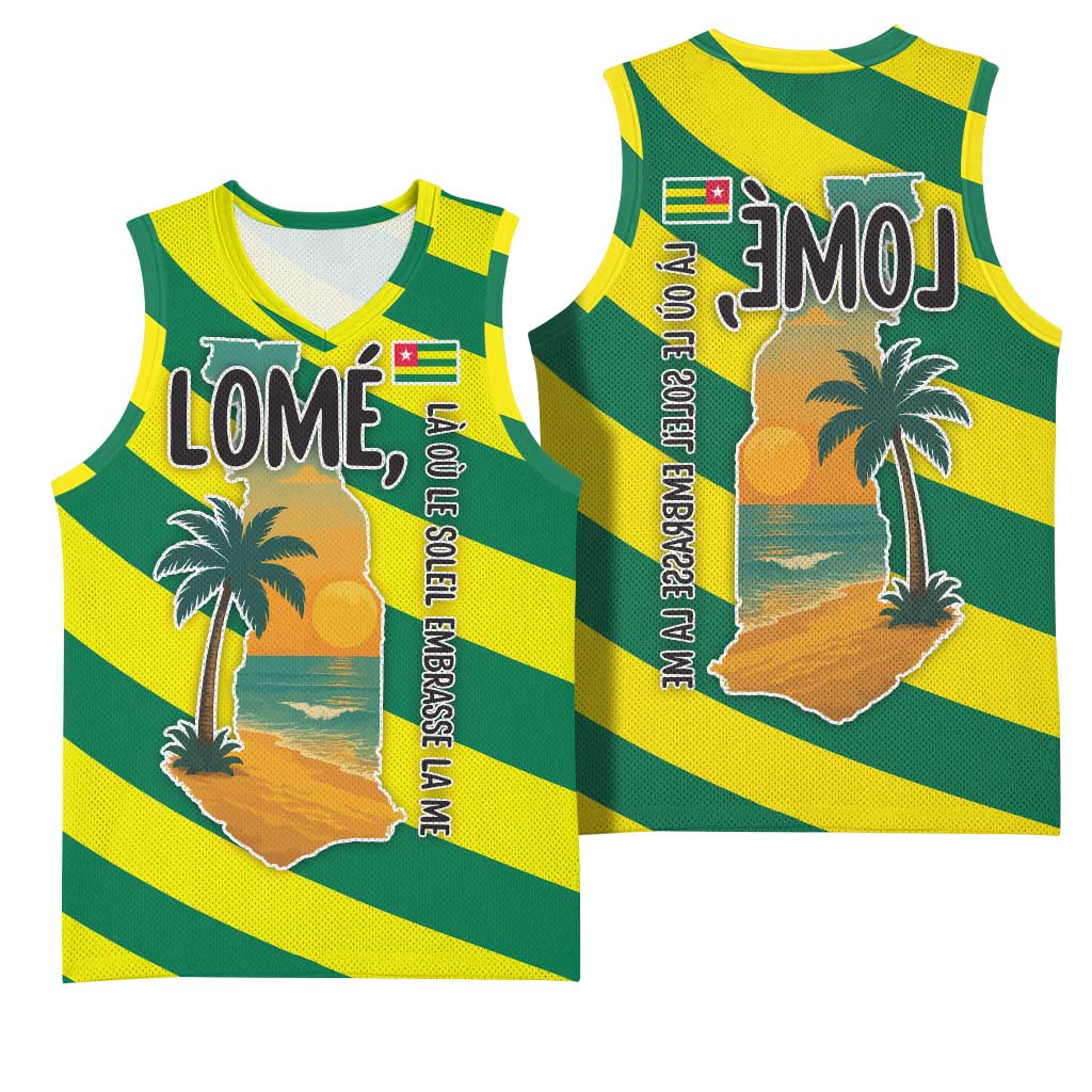 Lome Togo Sunset Basketball Jersey - Palm Trees and Ocean Embrace Design - African Pride