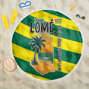 Lome Togo Sunset Beach Blanket - Palm Trees and Ocean Embrace Design
