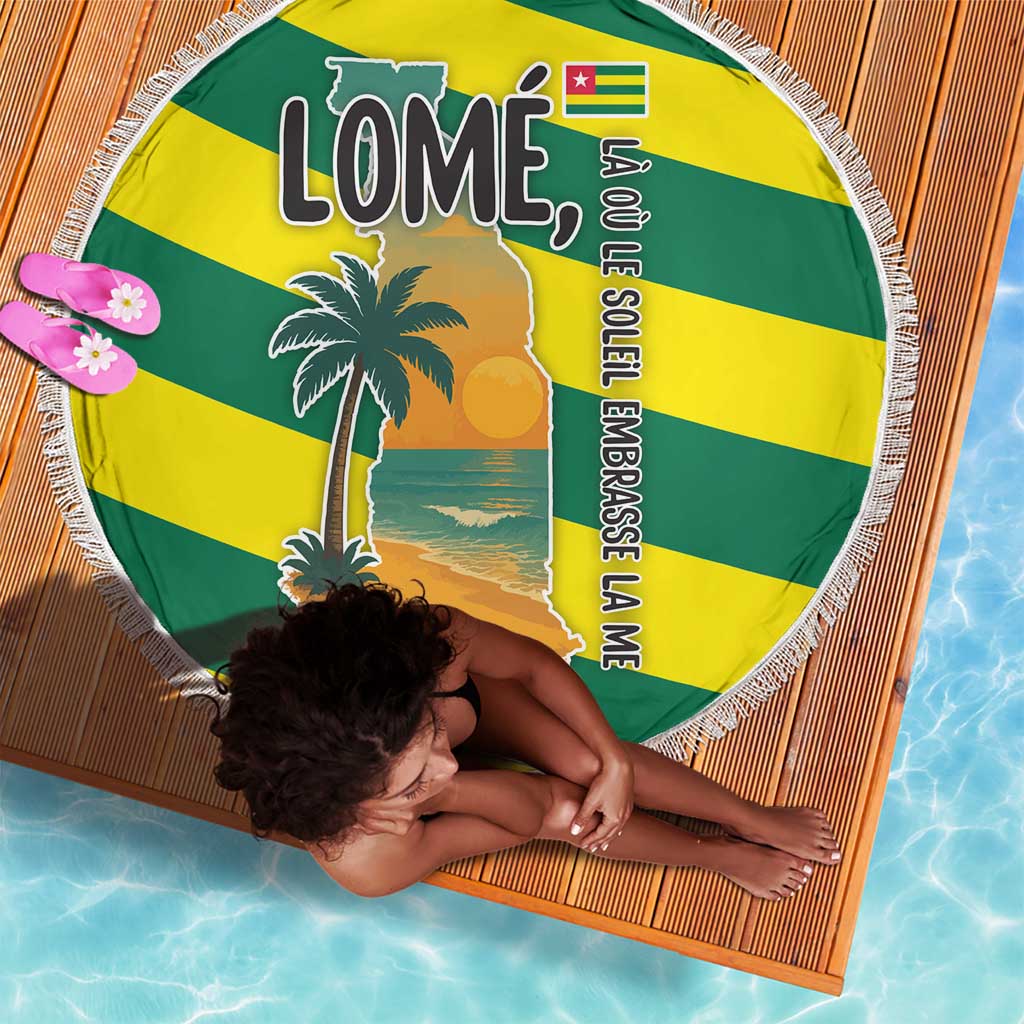 Lome Togo Sunset Beach Blanket - Palm Trees and Ocean Embrace Design