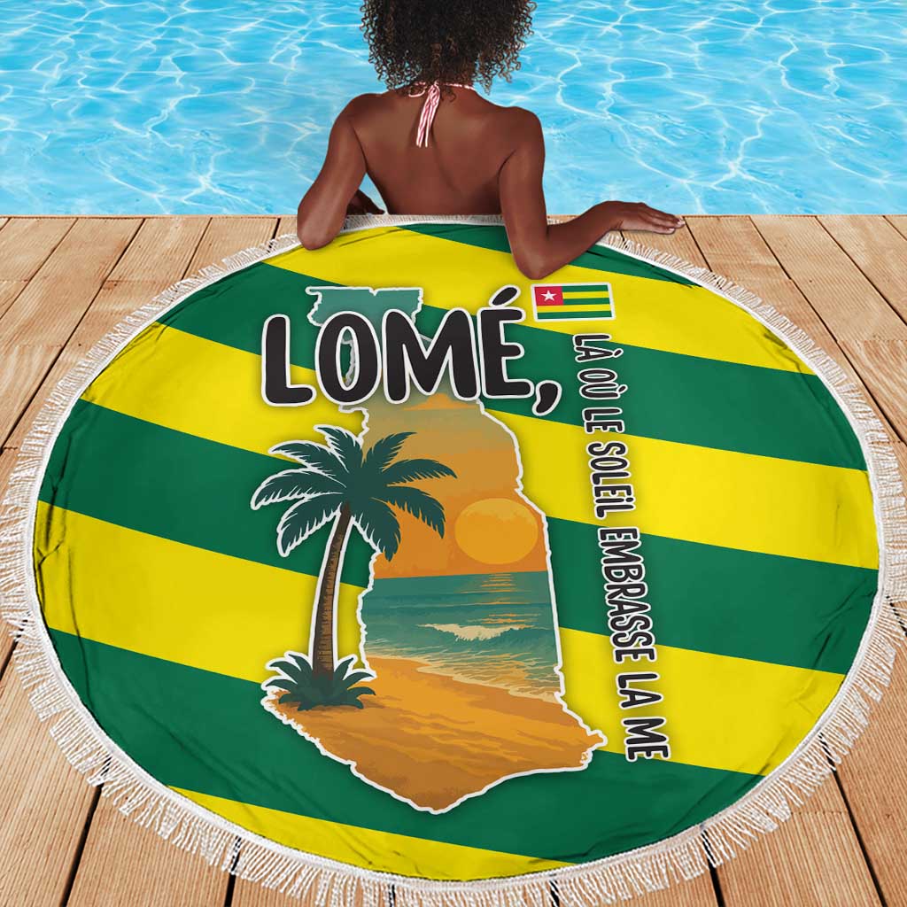 Lome Togo Sunset Beach Blanket - Palm Trees and Ocean Embrace Design