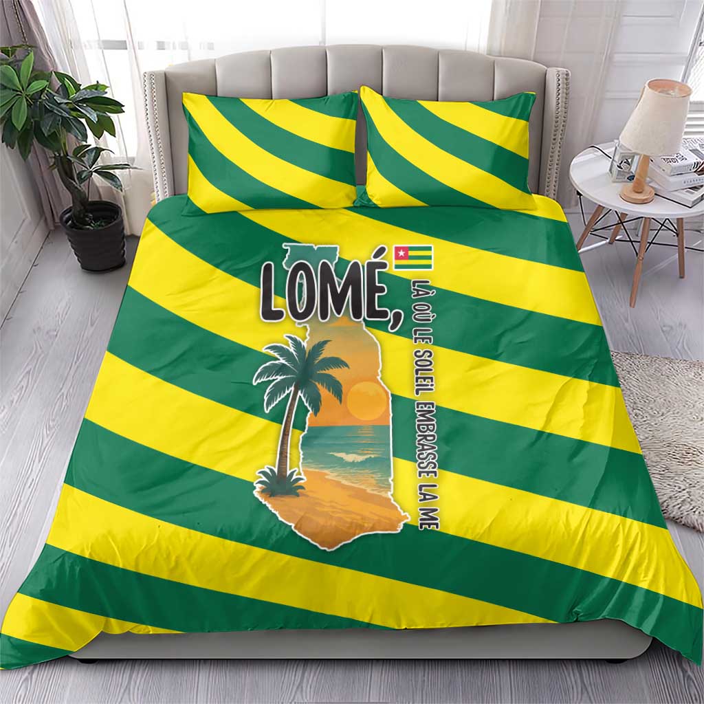 Lome Togo Sunset Bedding Set - Palm Trees and Ocean Embrace Design
