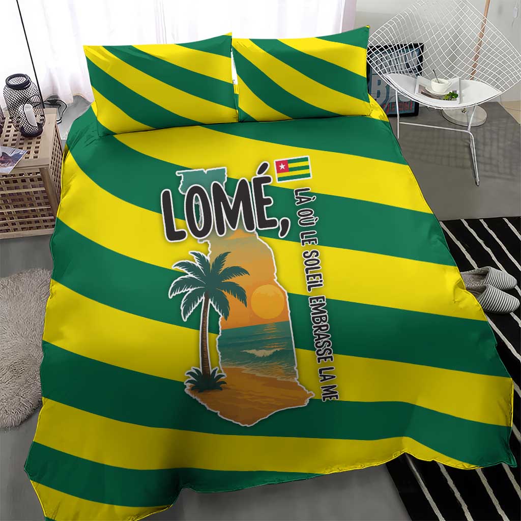 Lome Togo Sunset Bedding Set - Palm Trees and Ocean Embrace Design