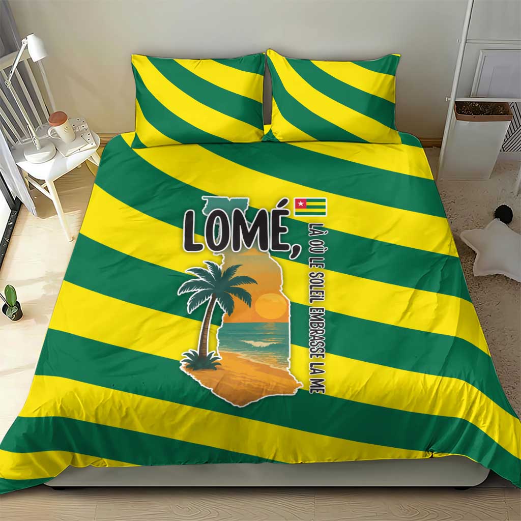 Lome Togo Sunset Bedding Set - Palm Trees and Ocean Embrace Design