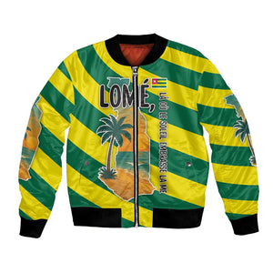 Lome Togo Sunset Bomber Jacket - Palm Trees and Ocean Embrace Design